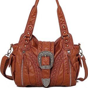 MONTANA WEST SOFT WASHED LEATHER CONCEALED CARRY SHOULDER HANDBAG - COGNAC